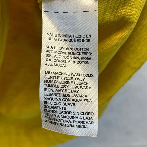 CHICO’S Gathered Sleeve Slub Top 3 (XL) Yellow Short elbow sleeve ruching Tee - Picture 4 of 11